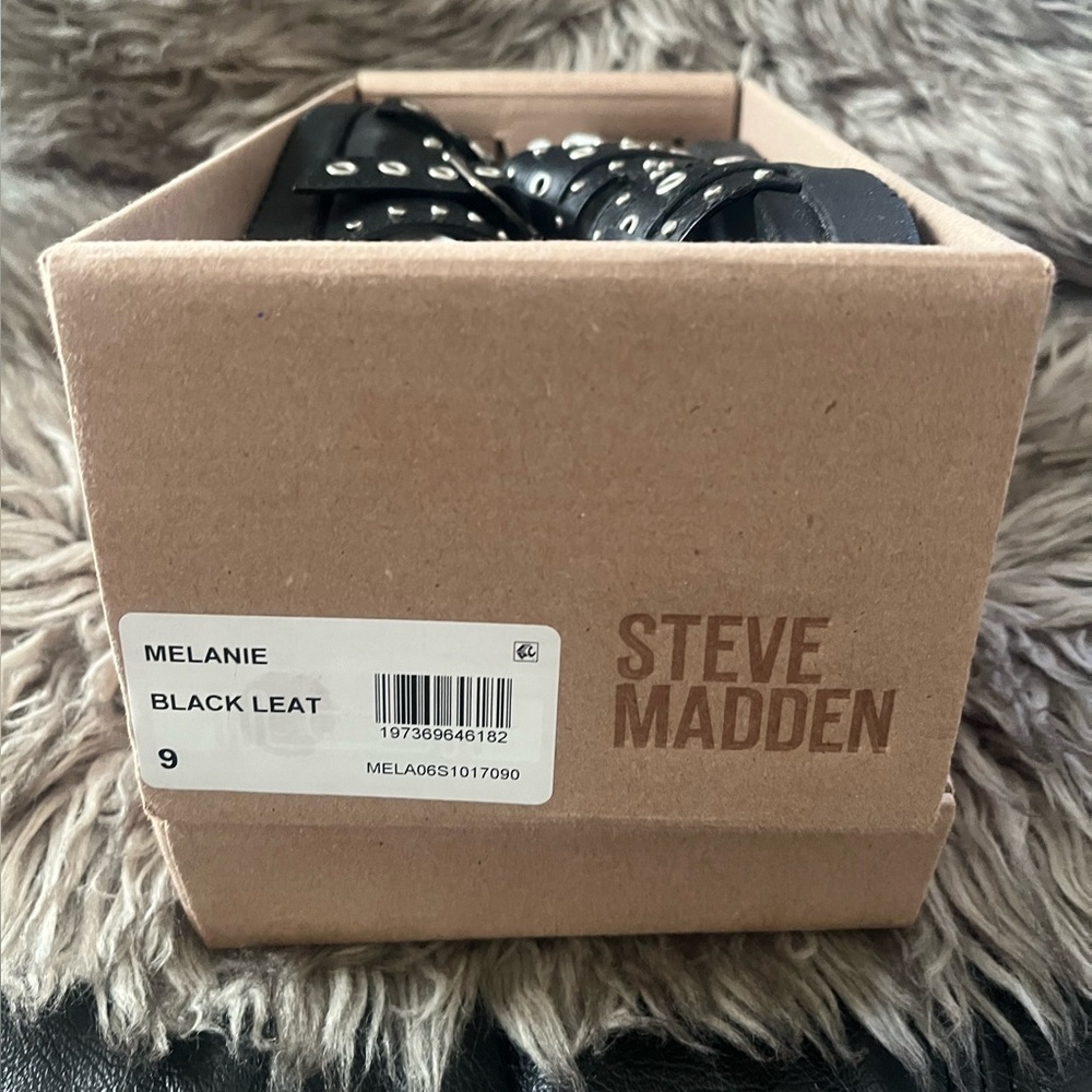 Steve Madden Black Buckle Studded Sandals - Picture 5 of 5